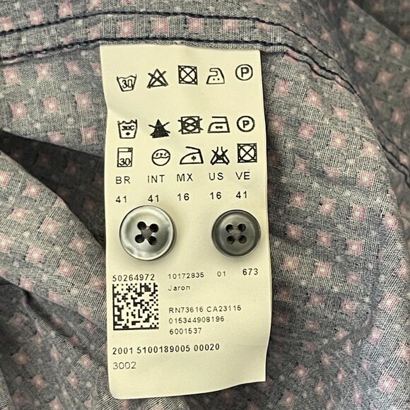 Hugo Boss Mens Slim Fit Purple Patterned Cotton Button-Up Shirt Size 41/16 - Picture 7 of 14